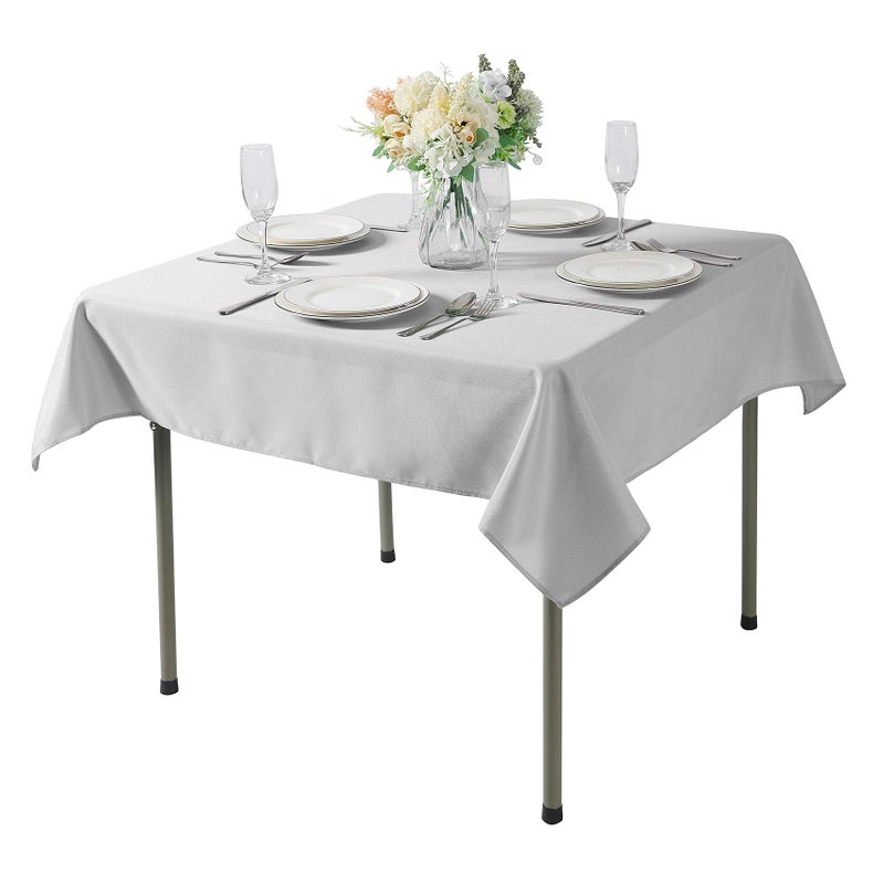 Cupuamon Square Tablecloth 52x52 inch Washable Polyester Fabric Table Cloth for Wedding Party Dining Banquet Decorationï¼ˆ52x52,Silverï¼‰ - Image 1